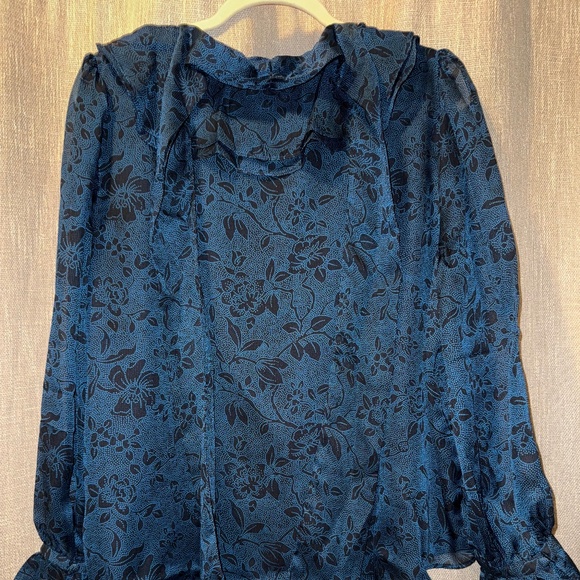 Ann Taylor | Women's Petite Floral Ruffle Collar Tie Bow Blouse | Size XLP - Picture 4 of 9